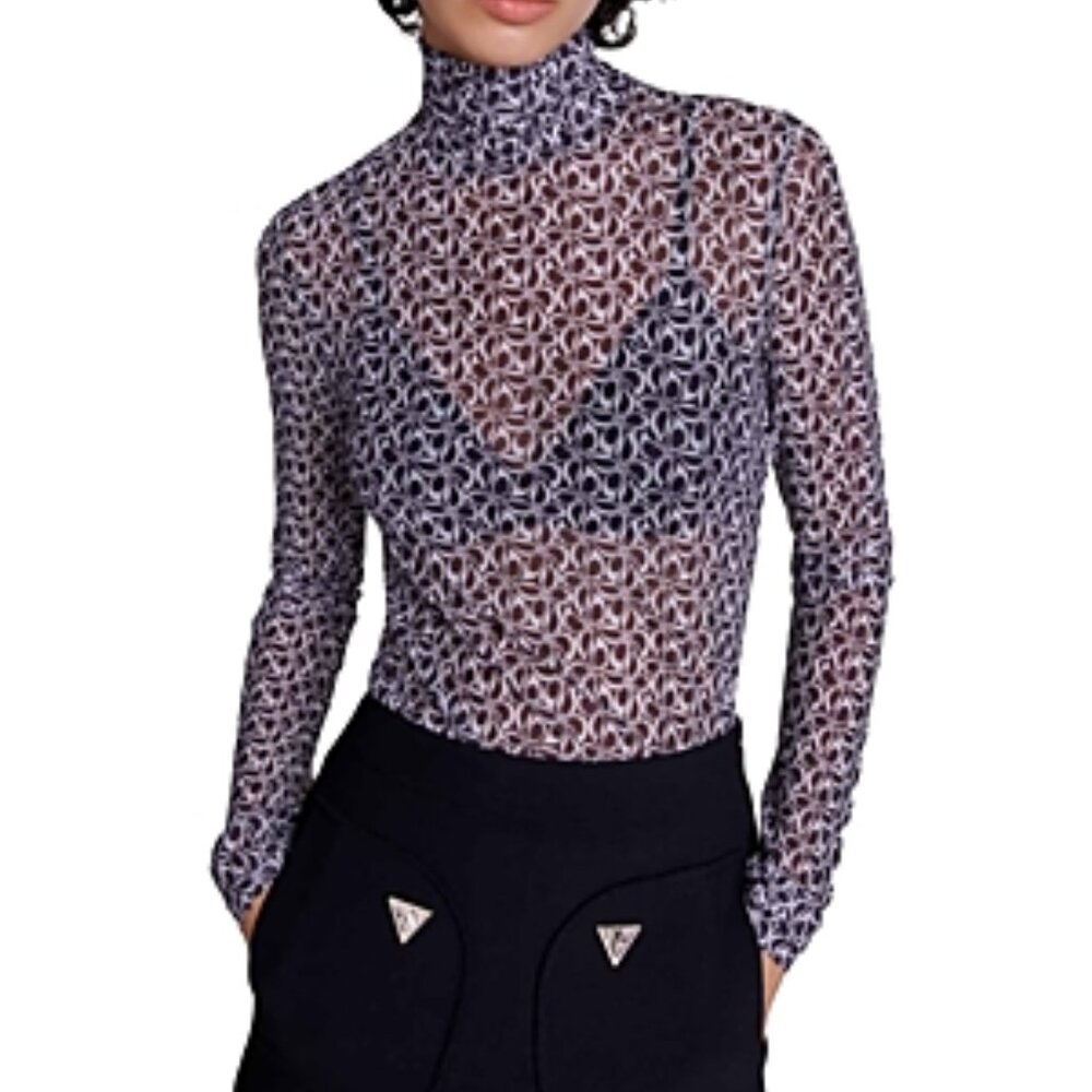 MAJE ! Semi-sheer Patterned Top In Black (T/2, US/6)